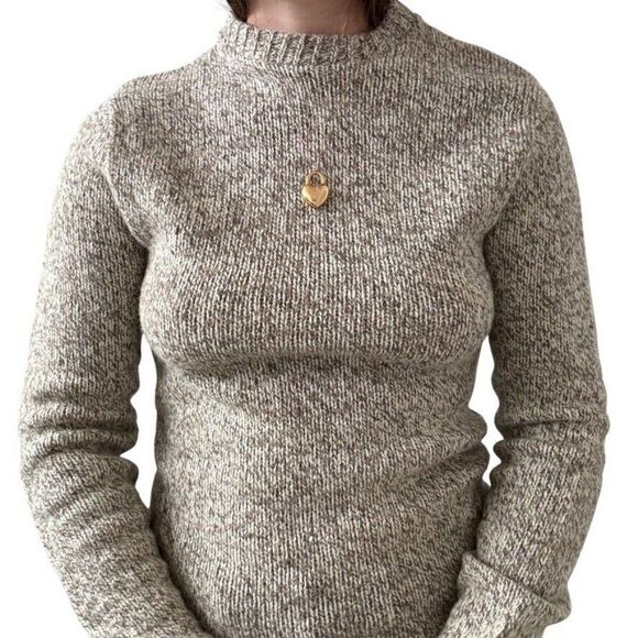 Vintage LL Bean Womens 1970s Tan Brown Wool Fisherman Crewneck Sweater Sz M - Picture 5 of 9